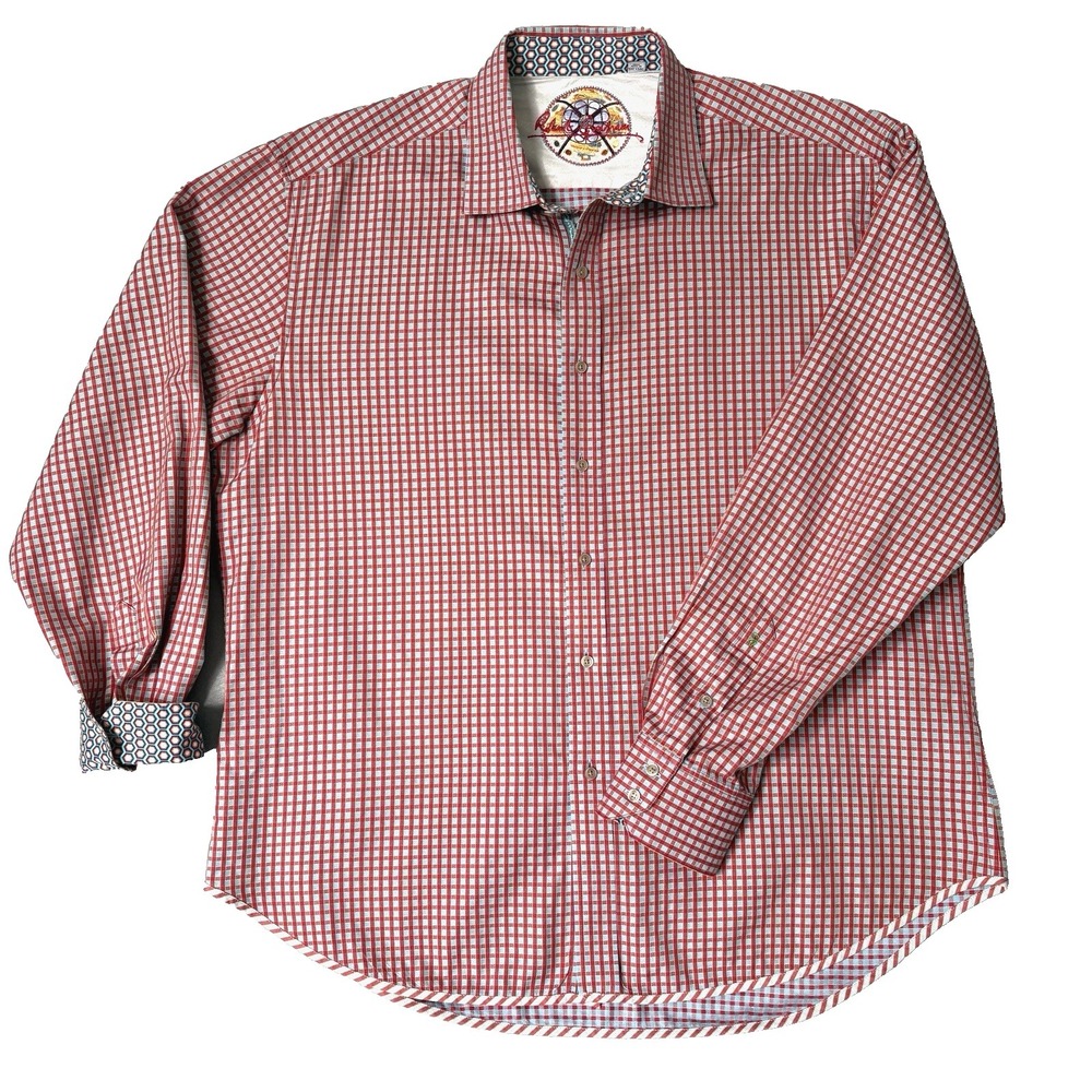 Robert Graham Shirt 2XL Red Checkered Geometric Long Sleeve Abstract Flip Cuff - Picture 1 of 12